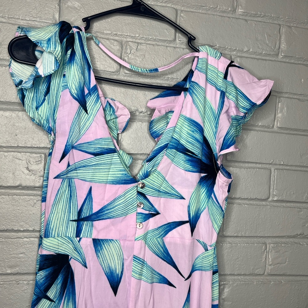 Olivaceous Tropical Leaf Print Tie Front Maxi Dress - Picture 13 of 16